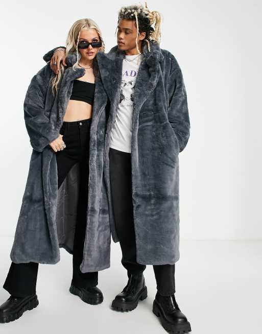 Longline faux fur coat with hood clearance