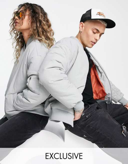Reclaimed Vintage inspired unisex MA1 bomber jacket in light grey