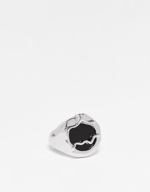 Reclaimed Vintage Inspired unisex molten ring with stone in silver