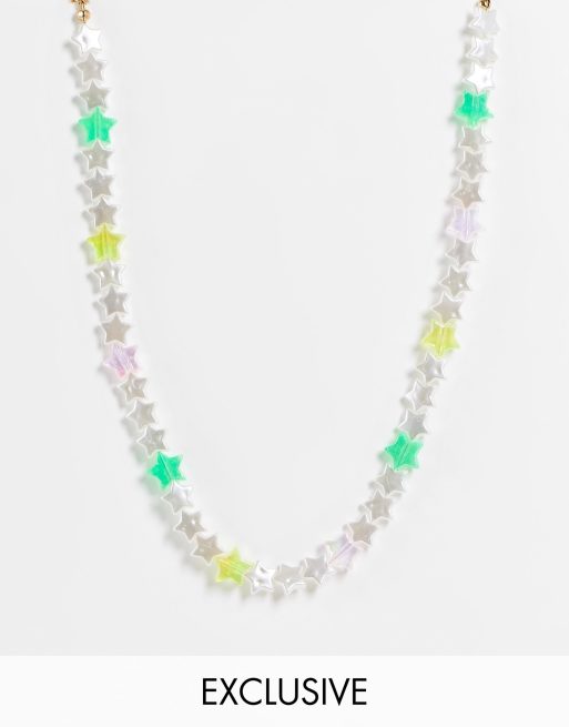 Reclaimed vintage inspired unisex necklace with 90's iridescent star beads