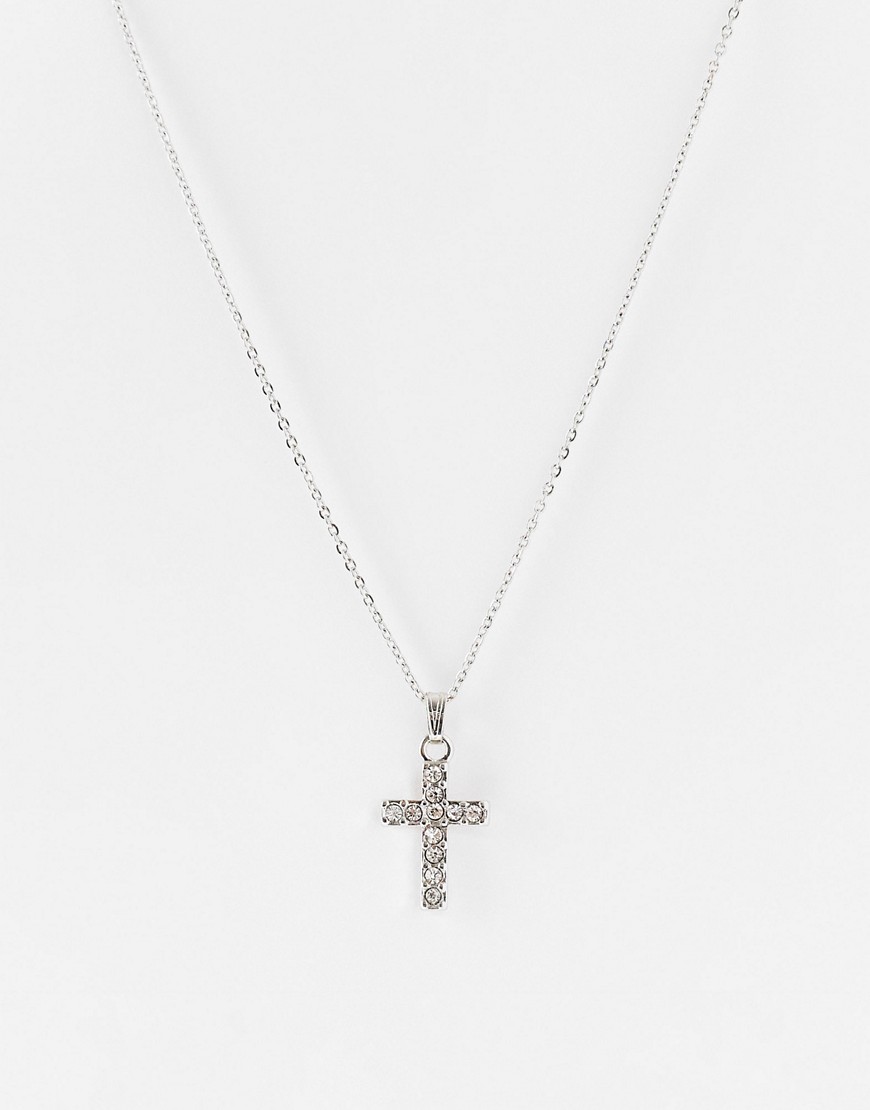 Reclaimed Vintage inspired unisex necklace with cross pendant in silver