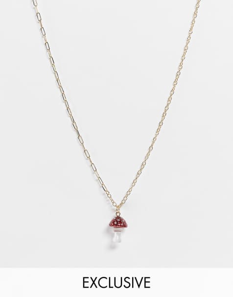 Reclaimed Vintage inspired unisex necklace with crystal mushroom pendant in gold - view 1