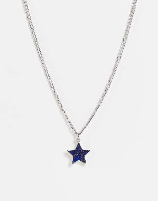 Reclaimed Vintage inspired unisex necklace with star pendant in silver