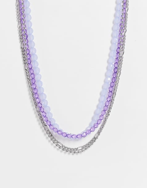 Reclaimed Vintage Inspired unisex necklaces with amethyst stones in silver - view 1