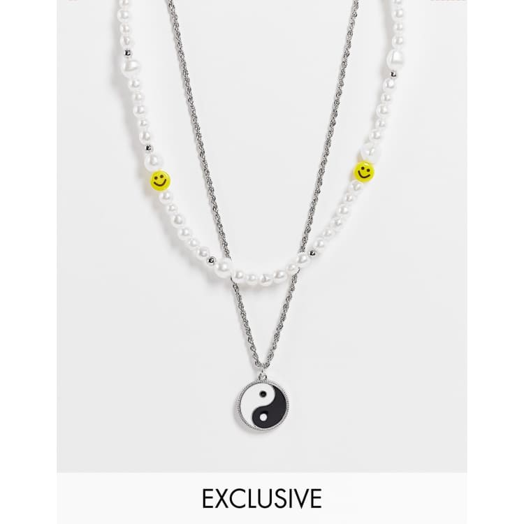 Reclaimed Vintage inspired unisex necklaces with faux pearl smile