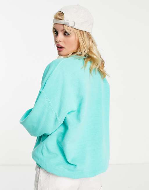 Reclaimed Vintage inspired unisex nope crew neck sweat in turquoise, 2 of 4