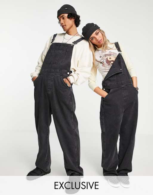 Reclaimed Vintage Inspired unisex overalls in washed black BLACK