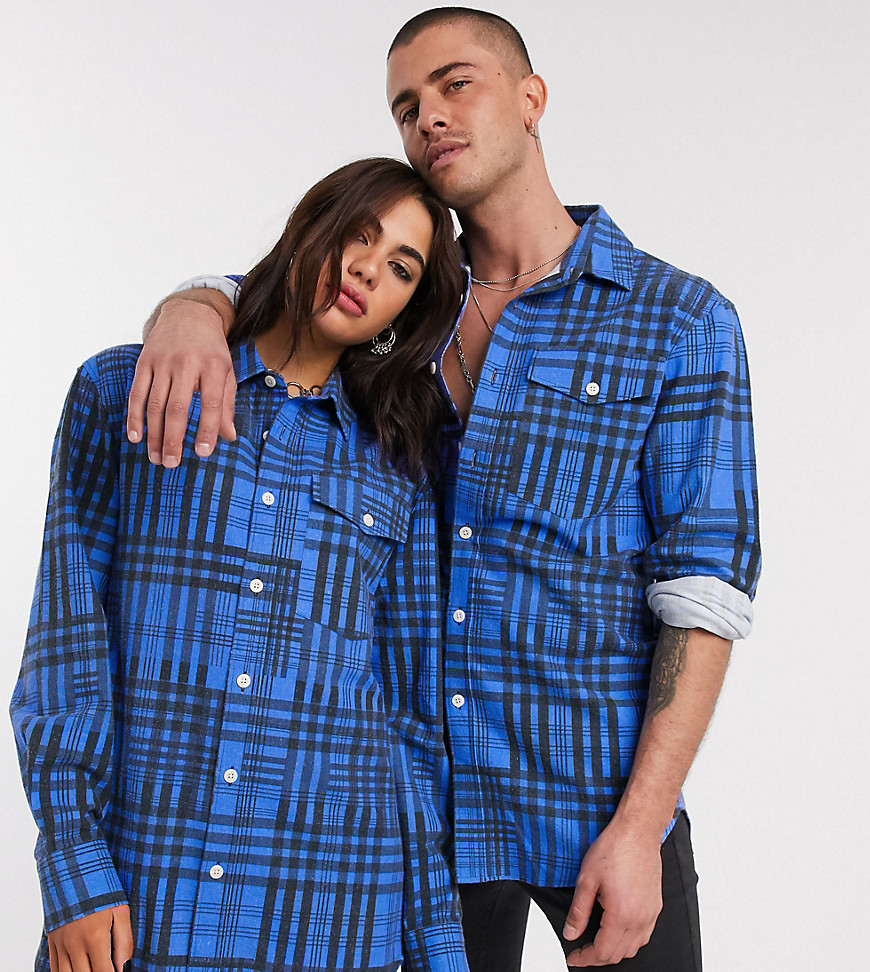 Reclaimed Vintage inspired - Unisex oversized overhemd met ruiten in blauw-Groen
