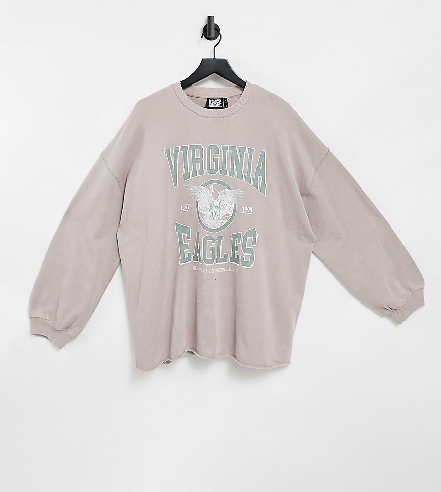 Reclaimed Vintage Inspired unisex oversized sweatshirt in washed pink with print