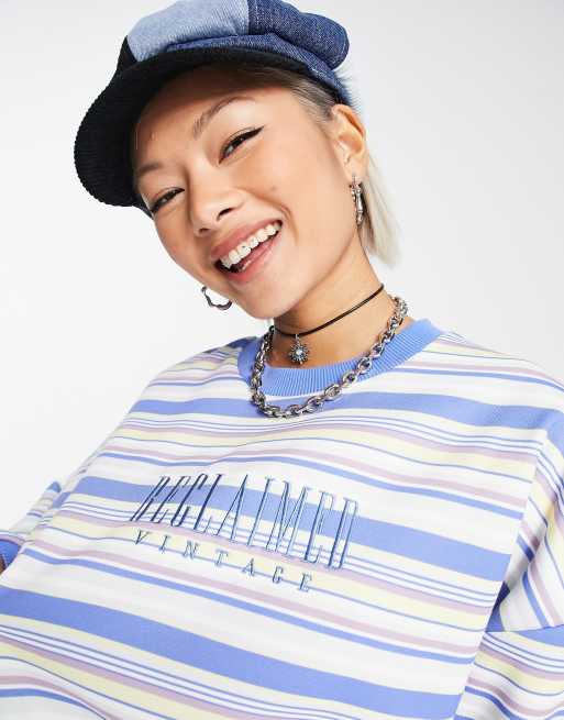 Reclaimed Vintage inspired unisex oversized sweatshirt with front logo in pastel stripe , 2 of 4