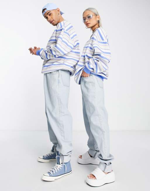 Reclaimed Vintage inspired unisex oversized sweatshirt with front logo in pastel stripe , 4 of 4