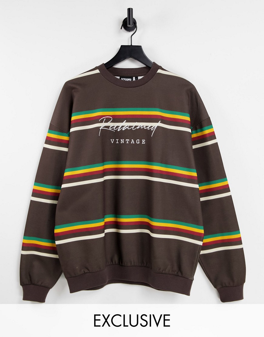 Reclaimed Vintage inspired unisex oversized sweatshirt with front logo in retro stripe-Multi