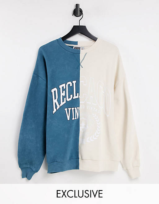 Reclaimed Vintage inspired unisex oversized sweatshirt with spliced logo in colourblock