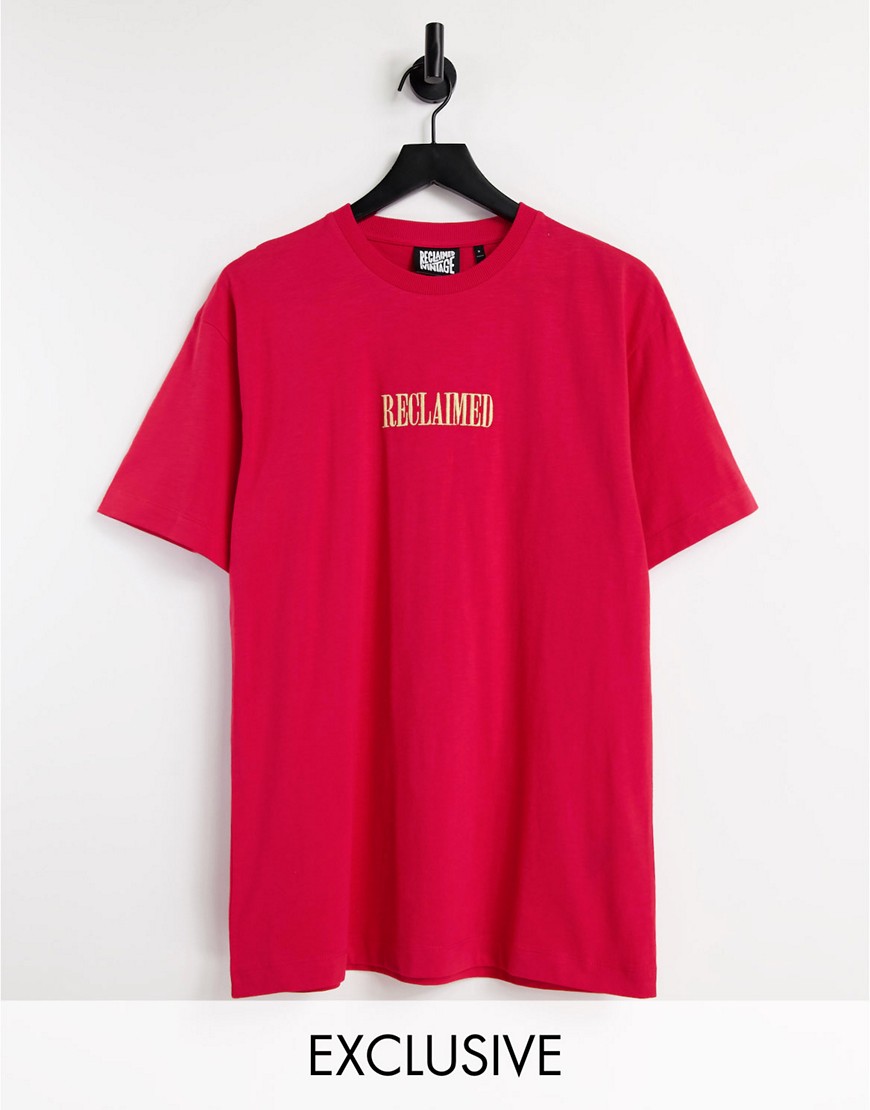 Reclaimed Vintage Inspired unisex oversized t-shirt with front logo in red