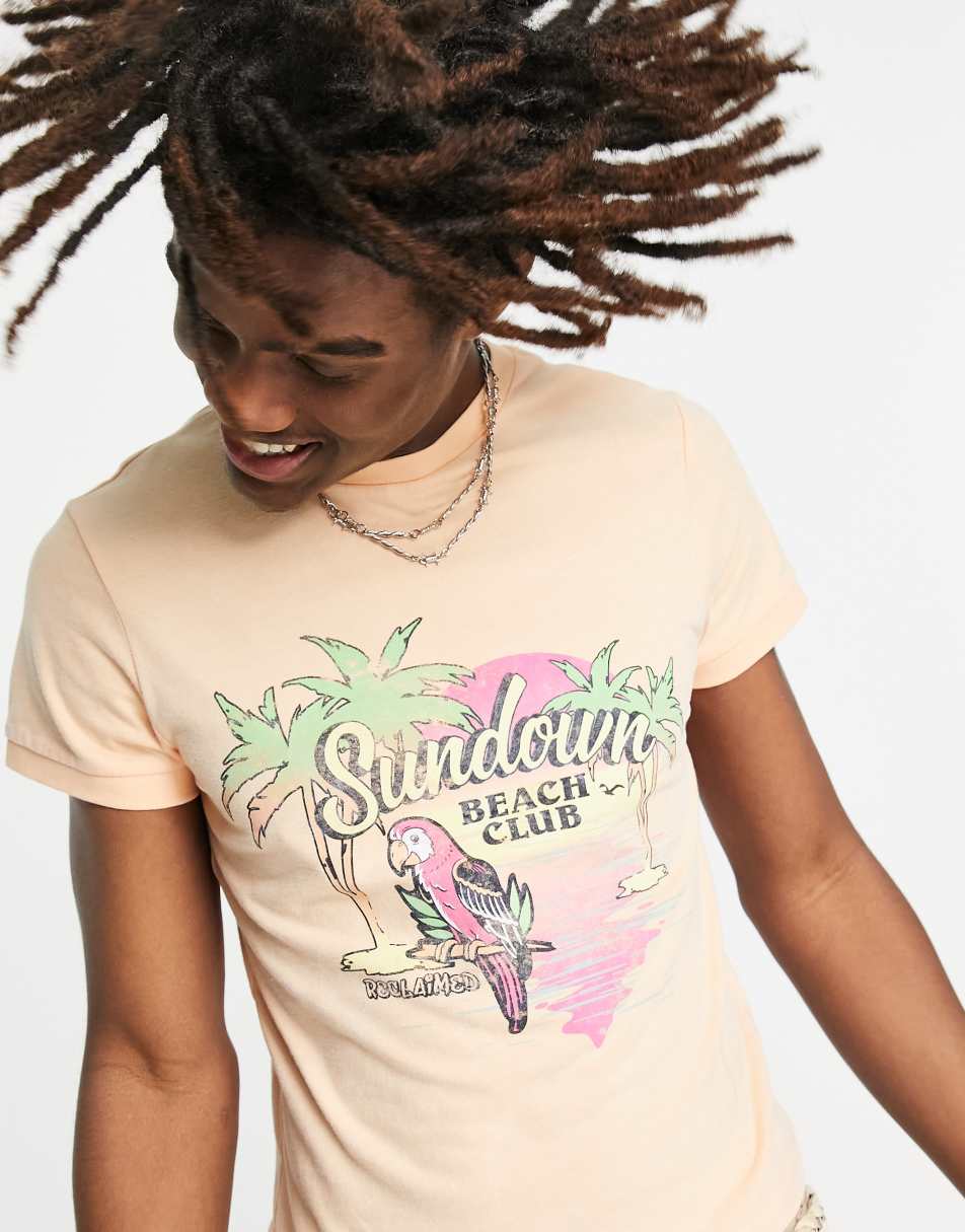 Reclaimed Vintage inspired unisex parrot print t-shirt in orange