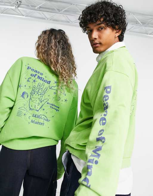 Reclaimed Vintage inspired unisex peace of mind crew neck sweatshirt in green