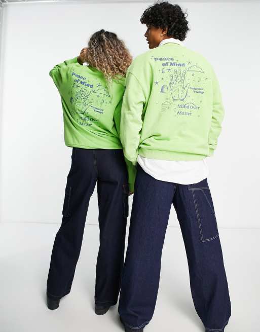 Reclaimed Vintage inspired unisex peace of mind crew neck sweatshirt in green ASOS