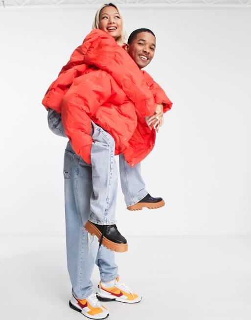 Reclaimed Vintage inspired unisex puffer in red, 4 of 4
