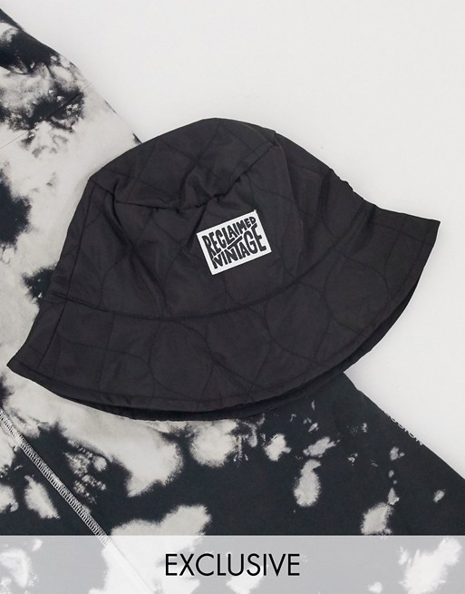 Reclaimed Vintage inspired unisex quilted bucket hat in black