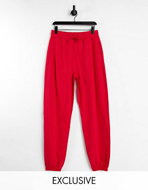 Reclaimed Vintage inspired unisex relaxed joggers in red co-ord