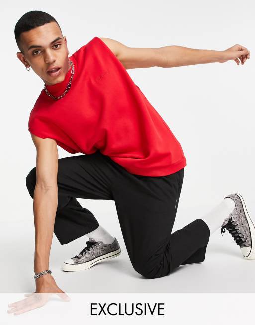 Reclaimed Vintage Inspired unisex relaxed sweater tank in red co-ord