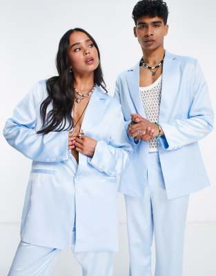 Reclaimed Vintage inspired unisex satin blazer in baby blue - ASOS Price Checker