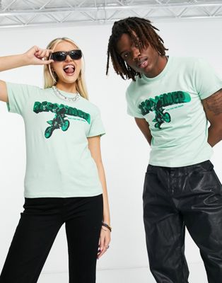 Reclaimed Vintage inspired unisex slim fit t-shirt with motorbike print in green | ASOS