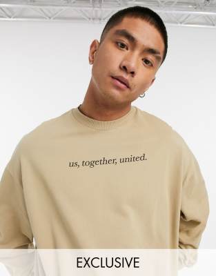 Reclaimed Vintage inspired unisex slogan sweatshirt in khaki-Green