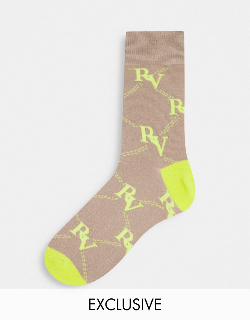 Reclaimed Vintage Inspired - Unisex sokken met gele logo's-Geel