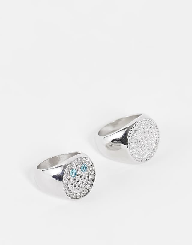 Reclaimed Vintage Inspired unisex sparkly ring pack with Faith ring in silver