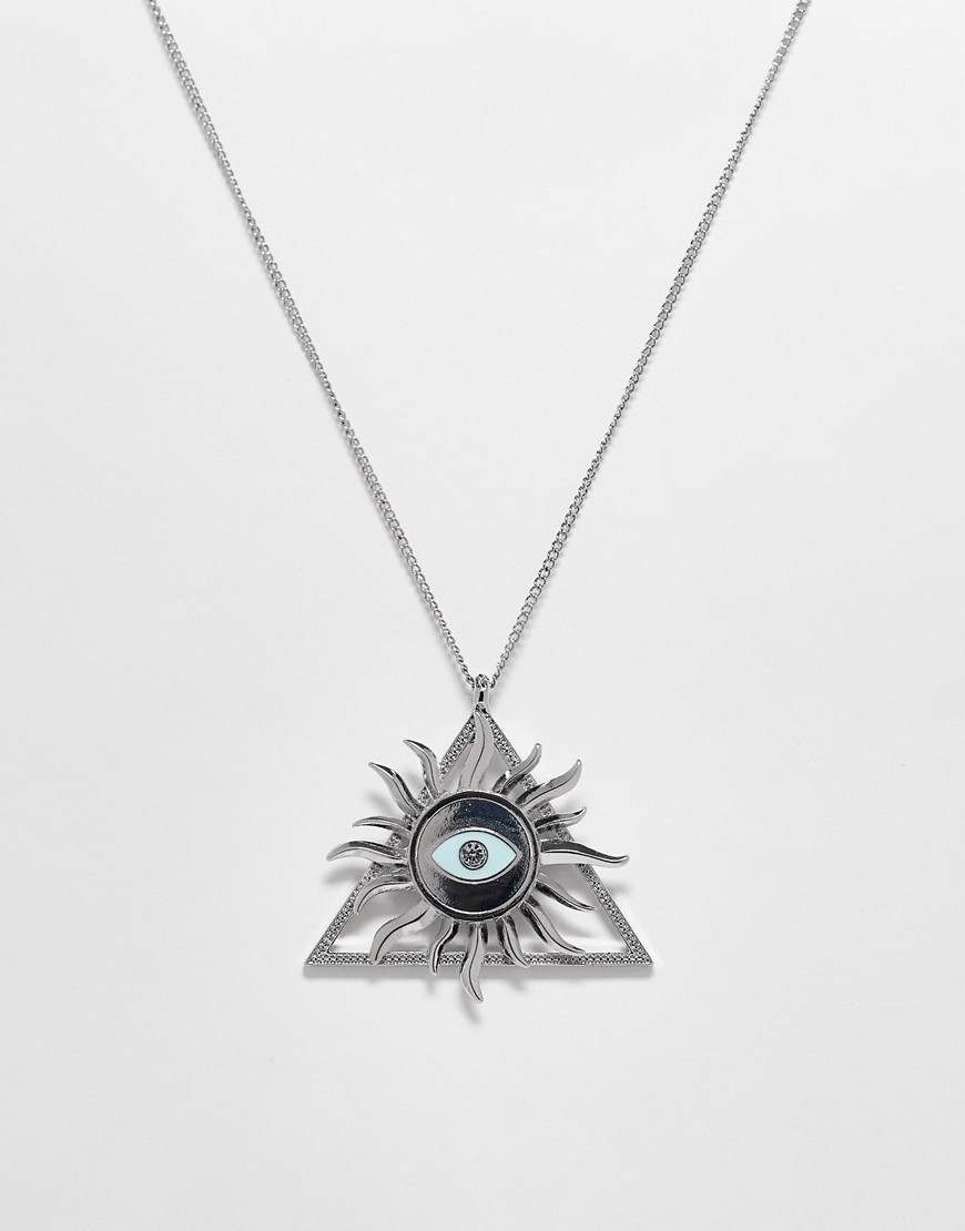 Reclaimed Vintage Inspired unisex statement sun eye necklace in silver