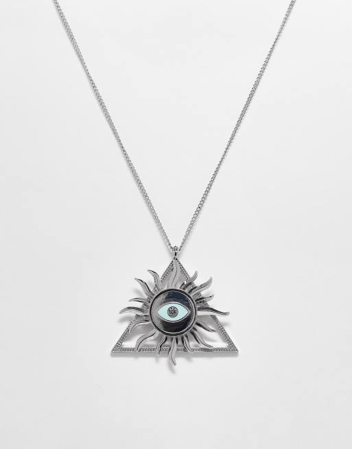 Reclaimed Vintage Inspired unisex statement sun eye necklace in silver