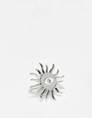 Reclaimed Vintage inspired unisex statement sun eye ring in silver