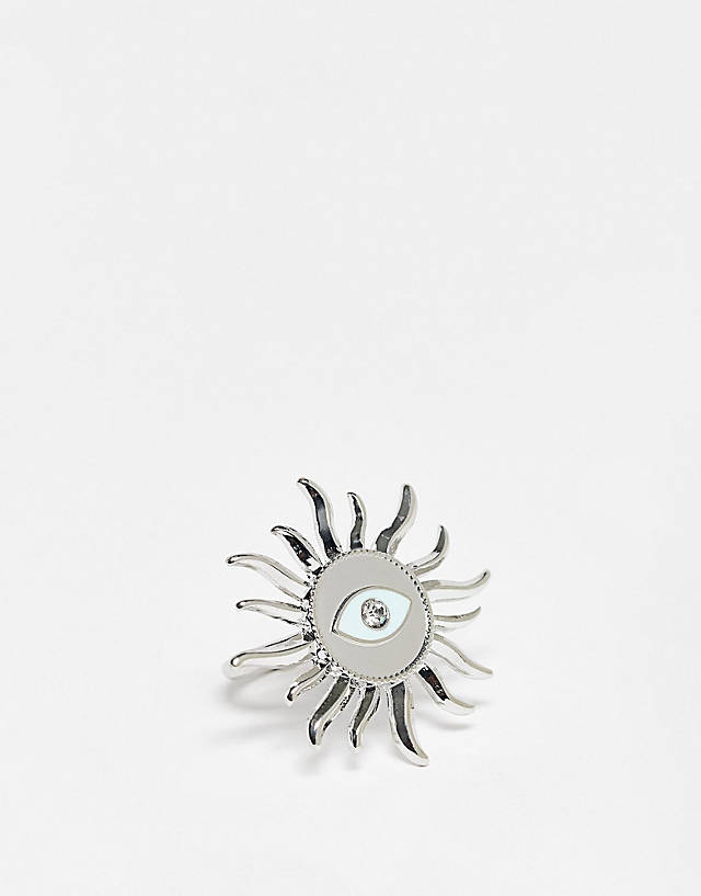 Reclaimed Vintage - inspired unisex statement sun eye ring in silver