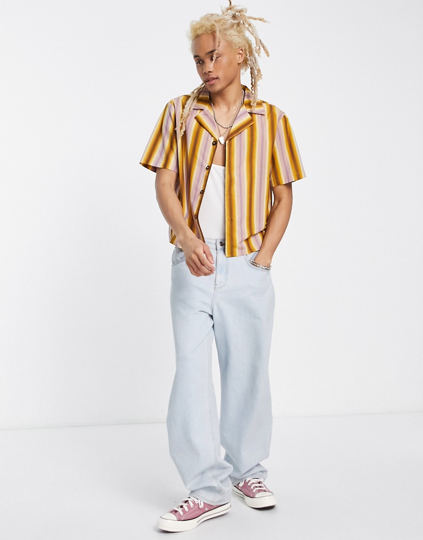 Reclaimed Vintage Inspired unisex stripe camp collar shirt-Multi