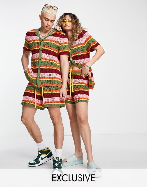 Reclaimed Vintage Inspired unisex stripe crochet short - part of a set