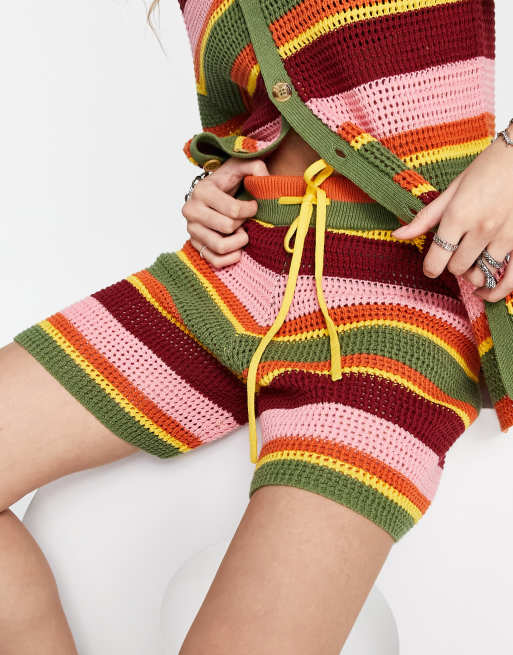Reclaimed Vintage Inspired unisex stripe crochet short part of a