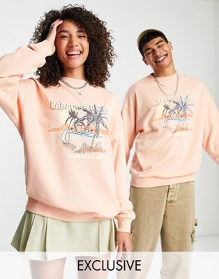 Reclaimed Vintage inspired unisex sweat with palm graphic in peach - ASOS Price Checker