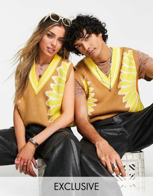 Reclaimed Vintage Inspired unisex sweater vest in sunflower