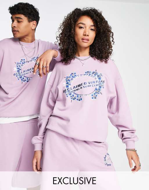 Reclaimed Vintage Inspired – Unisex-Sweatshirt in Lila mit Surf-Grafik