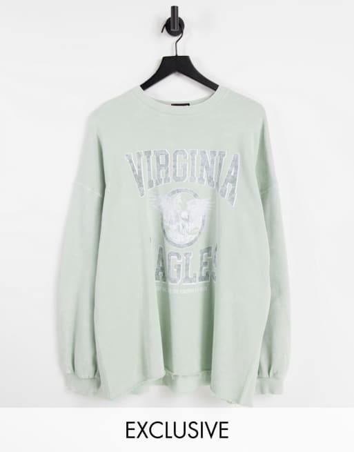 Reclaimed Vintage inspired unisex sweatshirt in washed mint with varsity print