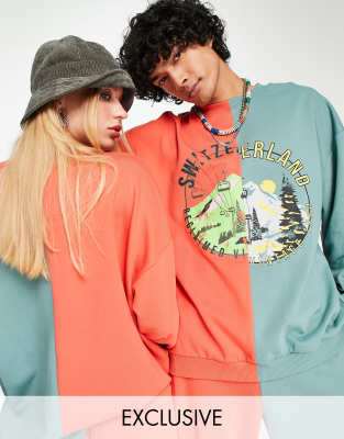 Reclaimed Vintage inspired unisex sweatshirt with ski graphic in colour block co-ord - ASOS Price Checker