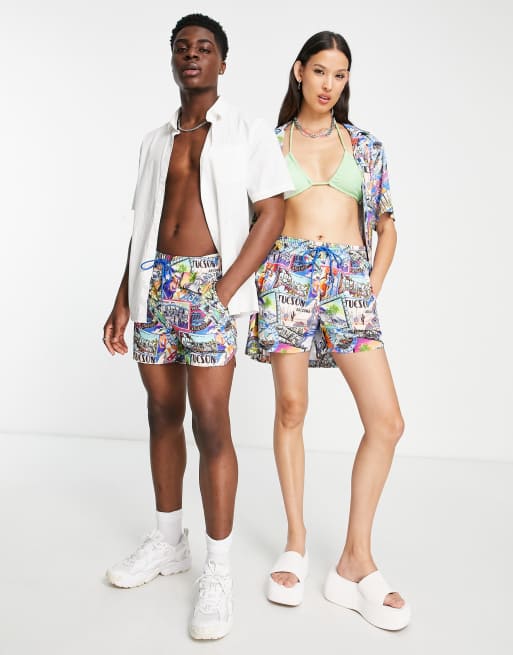 Reclaimed Vintage inspired unisex swimshort in holiday postcard print, 4 of 4