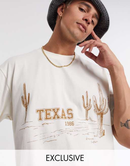 Reclaimed Vintage inspired - Unisex T-shirt met texas-print in crème