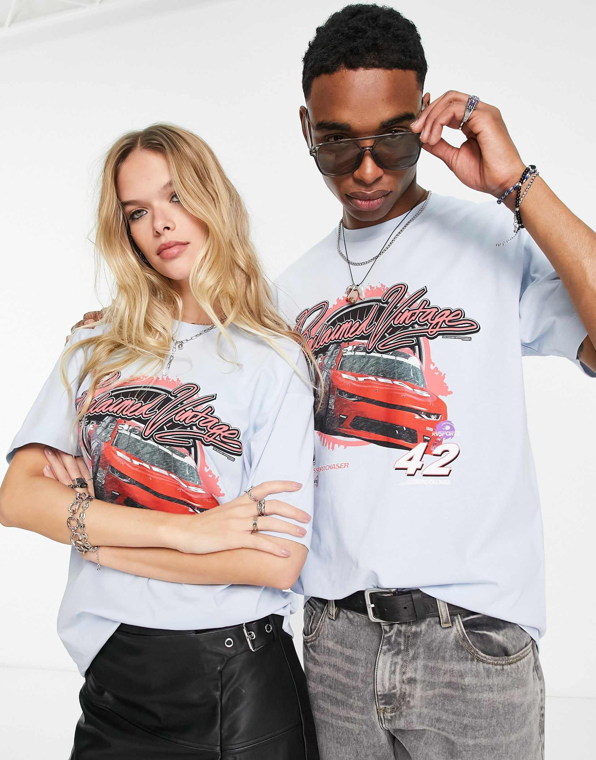 Reclaimed Vintage inspired unisex t-shirt with retro car print in blue view 2