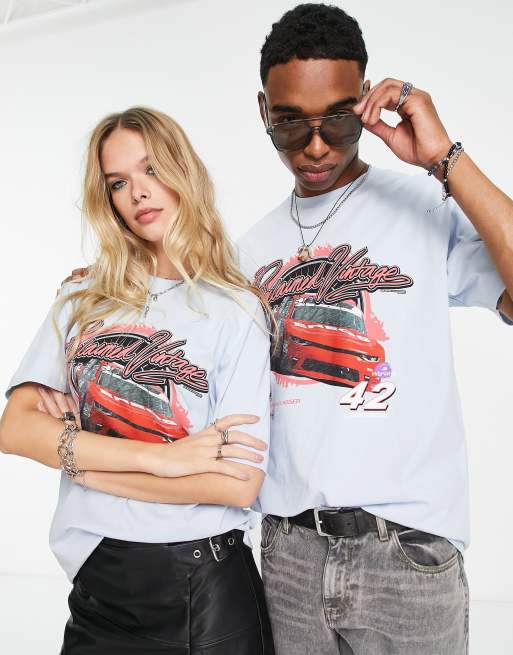 Reclaimed Vintage inspired unisex t-shirt with retro car print in blue