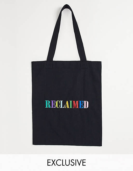 Reclaimed Vintage inspired unisex tote bag with logo embroidery in black