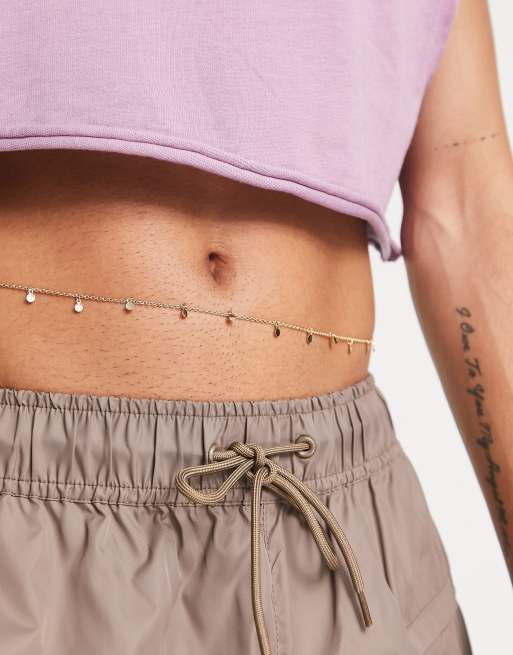 Reclaimed Vintage inspired unisex y2k belly chain in gold ASOS