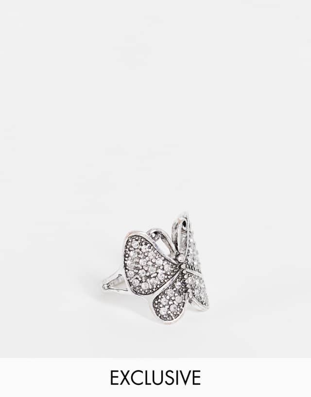 Reclaimed Vintage inspired unisex y2k butterfly ring in silver