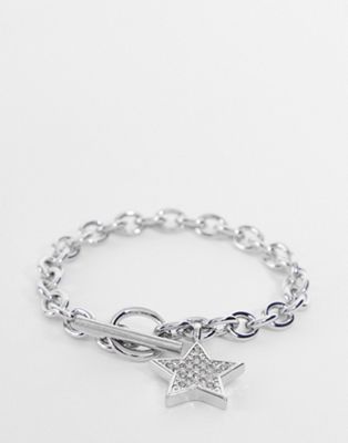 Reclaimed Vintage inspired unisex y2k chain bracelet with star in silver